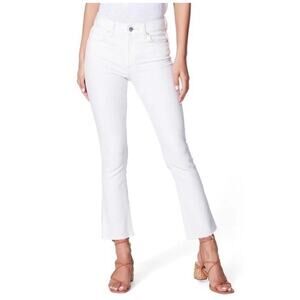 Paige Colette Crop Flare Jeans Ivory Golden Sand Distressed Raw Hem‎ Size 26